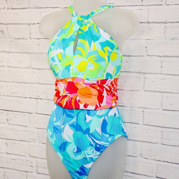 Bleu Rod Beattie Keyhole Tropical Colorful One Piece Swimsuit Size 12 NWT $125 - Picture 5 of 9